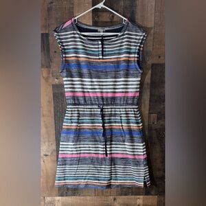 Talbots Striped Knit Drawstring Waist Dress in Gray, Blue, Pink, Orange NEW